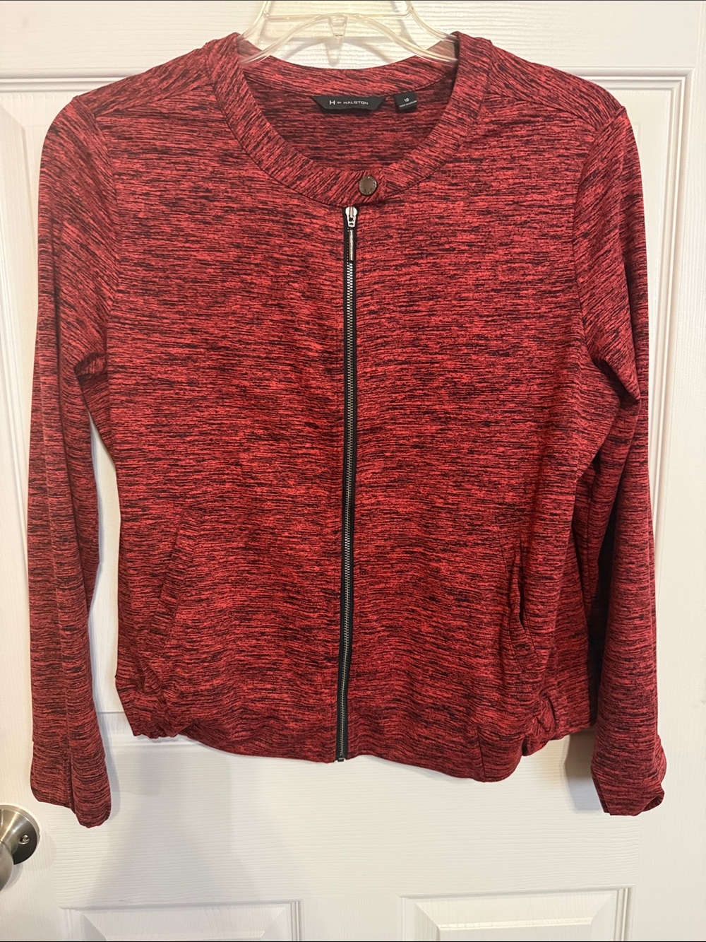 H by Halston Heathered Red Zip-Front Bomber Jacket